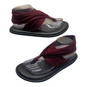 Sanuk Maroon Dark Red Fabric Yoga Mat Thong Sling Back Sandal size Womens 8